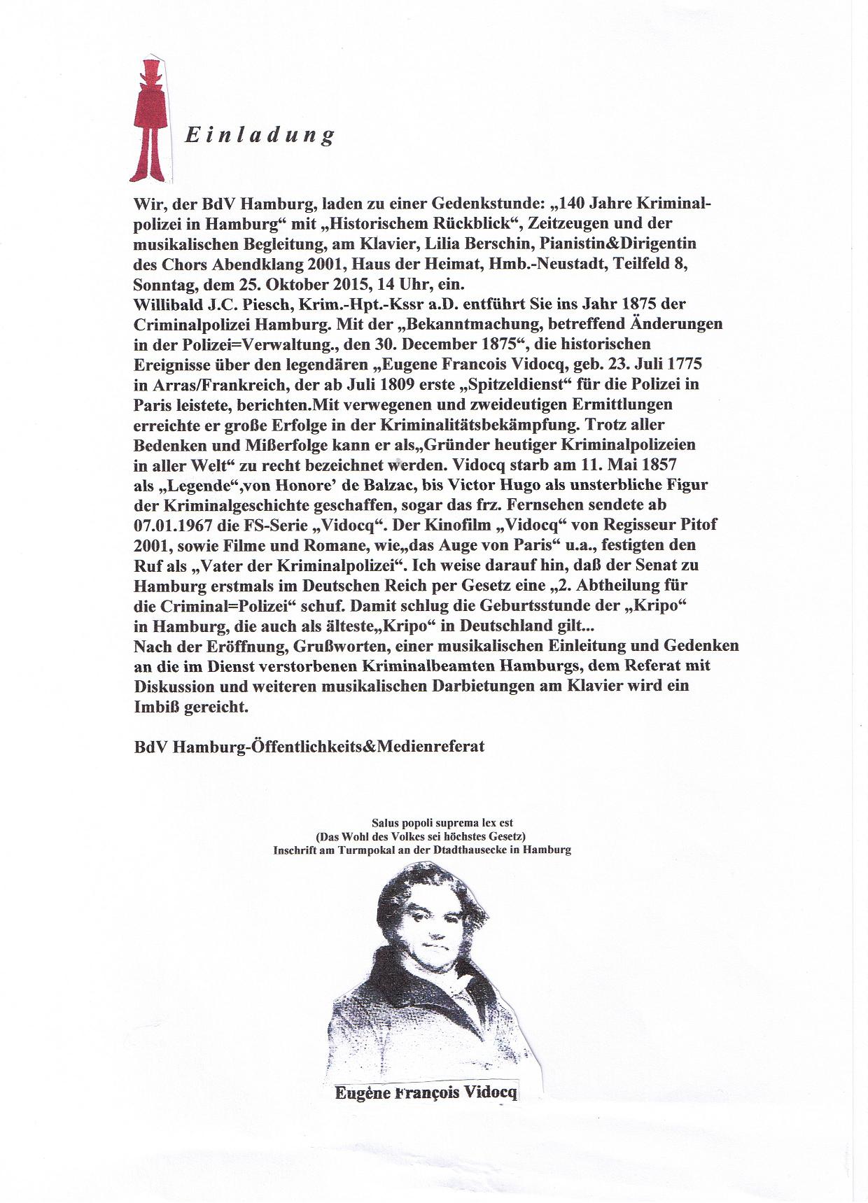Einladung 140 Jahre Kriminalpolizei in Hamburg am 25.10.2015